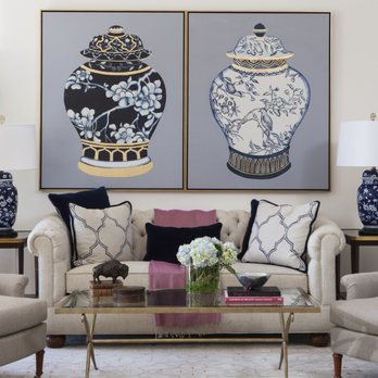 Lori Dennis - Transitional Living Room w/ Lovely Blue & White Accessories. You could live here. Contact us to make it happen. http://www.loridennis.com/ - Interior Design Near Me - Los Angeles, California