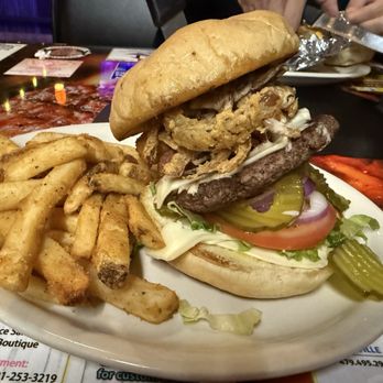 Wiley’s Cove Hideaway - Loaded heart attack burger with house fries - Steakhouses Near Me - Leslie, Arkansas