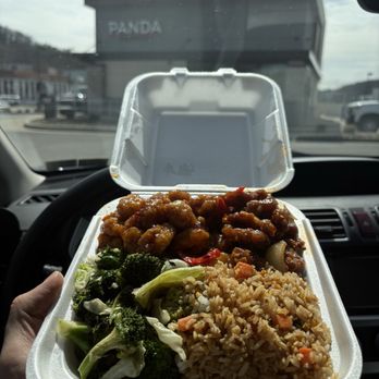 Panda Express - Plate with Original Orange Chicken, Beijing Beef, Fried Rice, and Super Greens - Chinese Near Me - Pittsburgh, Pennsylvania Panda Express - Plate with Original Orange Chicken, Beijing Beef, Fried Rice, and Super Greens - Chinese Near Me - Pittsburgh, Pennsylvania