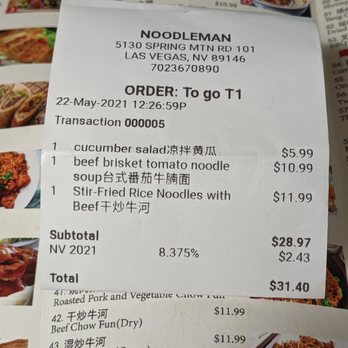 The Noodle Man - The damage - Noodles Near Me - Las Vegas, Nevada