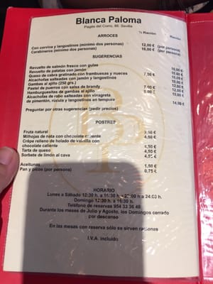 Menu photo 7 Blanca Paloma Seville, SE
