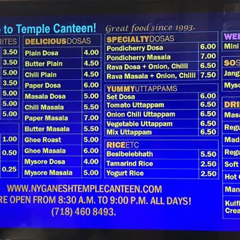 Ganesh Temple Canteen - Daily Menu - Indian Near Me - Flushing, New York