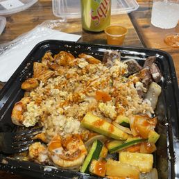 a tray of shrimp and vegetables a tray of shrimp and vegetables