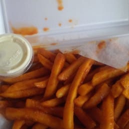Buffalo fries with blue cheese dressing to dip them in.