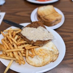 Chicken fried steak and eggs