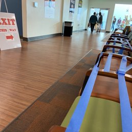 Social distancing waiting area & Exit Only doors Social distancing waiting area & Exit Only doors