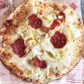 MOD Pizza - Lucy Sunshine Mod Pizza (Garlic, Mozzarella, Artichoke, Parmesan, Red Sauce Dollops Finish) - Fast Food Near Me - Pembroke Pines, Florida