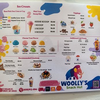 Woolly’s Snack Hut - Menu - Ice Cream & Frozen Yogurt Near Me - DeForest, Wisconsin