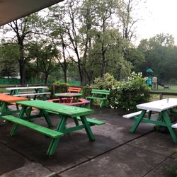 Irish Hills Dairy Bar - Seating area by park