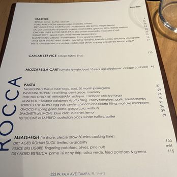 Rocca - Menu - Italian Near Me - Tampa, Florida