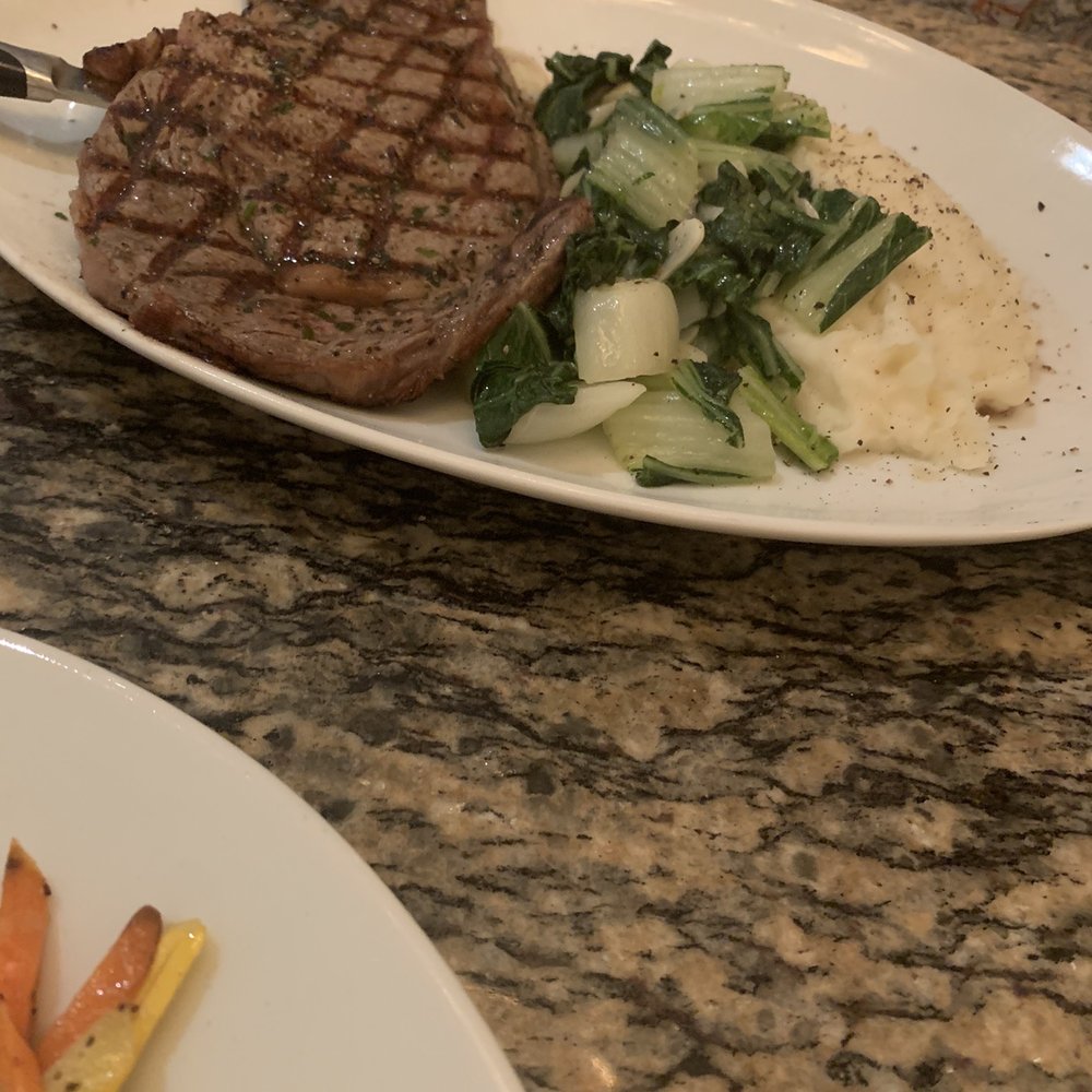 Penne Pomodoro - Ribeye with Bok Choy. Medium Rare. Great flavor.  Mashed potatoes were excellent. - Italian Near Me - Dallas, Texas
