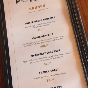 Brunson's Pub - brunch menu!! pulled bacon benedict and the breakfast sandwich were perfect to split half and half between the two of us. - Burgers Near Me - Saint Paul, Minnesota Brunson's Pub - brunch menu!! pulled bacon benedict and the breakfast sandwich were perfect to split half and half between the two of us. - Burgers Near Me - Saint Paul, Minnesota