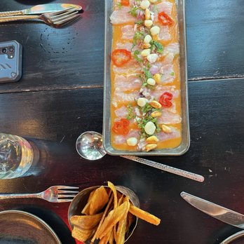 Lucuma Kitchen and Bar - Tiradito clásico (with snapper instead of salmon) - Peruvian Near Me - Oakland, California Lucuma Kitchen and Bar - Tiradito clásico (with snapper instead of salmon) - Peruvian Near Me - Oakland, California