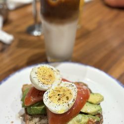 Avocado toast and Vanilla Latte