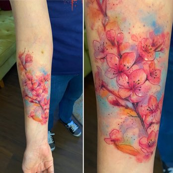 Miss Lore Tattoos - Watercolor cherry blossoms - Tattoo Near Me - Austin, Texas