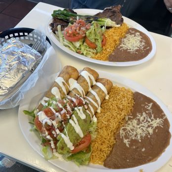 Las Katrina’s - 3-Flautas dinner (bottom) and Carne Asada dinner (top) - Mexican Near Me - San Francisco, California Las Katrina’s - 3-Flautas dinner (bottom) and Carne Asada dinner (top) - Mexican Near Me - San Francisco, California