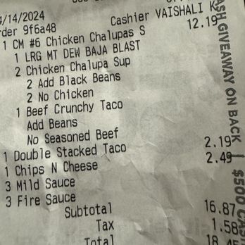Taco Bell - Ask for beef and they gave me black beans...and also forgot the sauces. - Fast Food Near Me - Millbrae, California Taco Bell - Ask for beef and they gave me black beans...and also forgot the sauces. - Fast Food Near Me - Millbrae, California