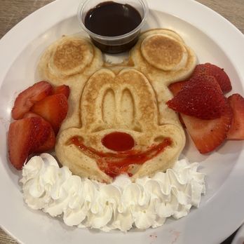 Brewberry Cafe - kid's waffle, strawberry syrup was accidentally put in the nose and part of the mouth (by the cook), I made it worse by spreading it ughhh - Coffee & Tea Near Me - Anaheim, California