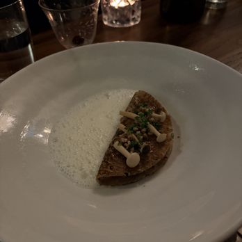 St Lawrence Restaurant - second course: buckwheat crepe with mushroom ragout and oka cheese sauce - French Near Me - Vancouver, British Columbia St Lawrence Restaurant - second course: buckwheat crepe with mushroom ragout and oka cheese sauce - French Near Me - Vancouver, British Columbia