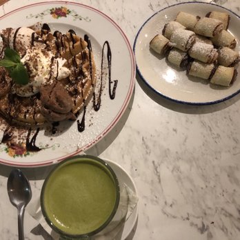 Cafe Landwer - Belgian Waffle & Half & Half Rozalach (Nutella/Lotus) - Breakfast & Brunch Near Me - Boston, Massachusetts