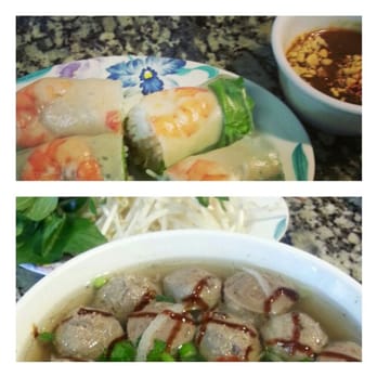 Pho Mai - Shrimp springrolls with beef ball soup - Vietnamese Near Me - San Jose, California Pho Mai - Shrimp springrolls with beef ball soup - Vietnamese Near Me - San Jose, California