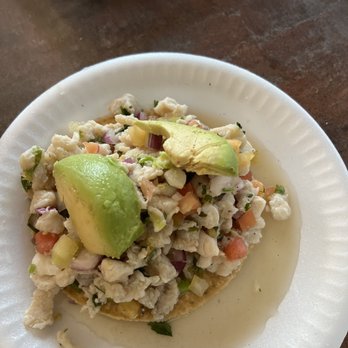 Tacos Ensenada - Tostada de pescado. Soggy tostada because it's drenched in lemon juice. They did give me extra ones because I complained - Tacos Near Me - Sierra Madre, California Tacos Ensenada - Tostada de pescado. Soggy tostada because it's drenched in lemon juice. They did give me extra ones because I complained - Tacos Near Me - Sierra Madre, California