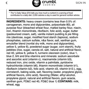 Crumbl - Flagstaff - Cookie ingredients! Yuck! - Bakeries Near Me - Flagstaff, Arizona
