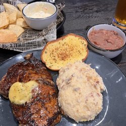Cajun ribeye. So good! Red beans...also had a little bit of rice under. SO much flavor!