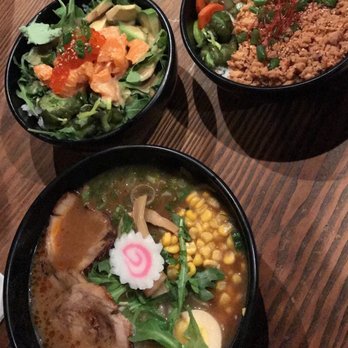 Kuu - Top Left: Spicy Tuna Top Right: Sesame Chicken Donburi Bottom: Tonkatsu shoyu ramen - Ramen Near Me - New York, New York Kuu - Top Left: Spicy Tuna Top Right: Sesame Chicken Donburi Bottom: Tonkatsu shoyu ramen - Ramen Near Me - New York, New York