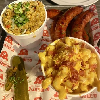 DOMESTIC - Bacon Mac N Cheese - Pint, Cajun Rice - Pint, jalapeño sausage - full, andouille sausage - full - Barbeque Near Me - La Puente, California DOMESTIC - Bacon Mac N Cheese - Pint, Cajun Rice - Pint, jalapeño sausage - full, andouille sausage - full - Barbeque Near Me - La Puente, California
