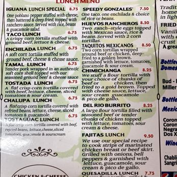Iguana's Mexican Restaurant - close up of lunch menu (February 2024) - Mexican Near Me - Harrisburg, Arkansas