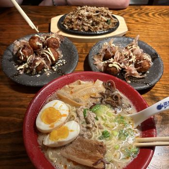 Ozuri Izakaya - "Spicy Ramen"/Bowel of water, Takoyaki, Beansprouts and Beef - Japanese Near Me - Duluth, Georgia Ozuri Izakaya - "Spicy Ramen"/Bowel of water, Takoyaki, Beansprouts and Beef - Japanese Near Me - Duluth, Georgia