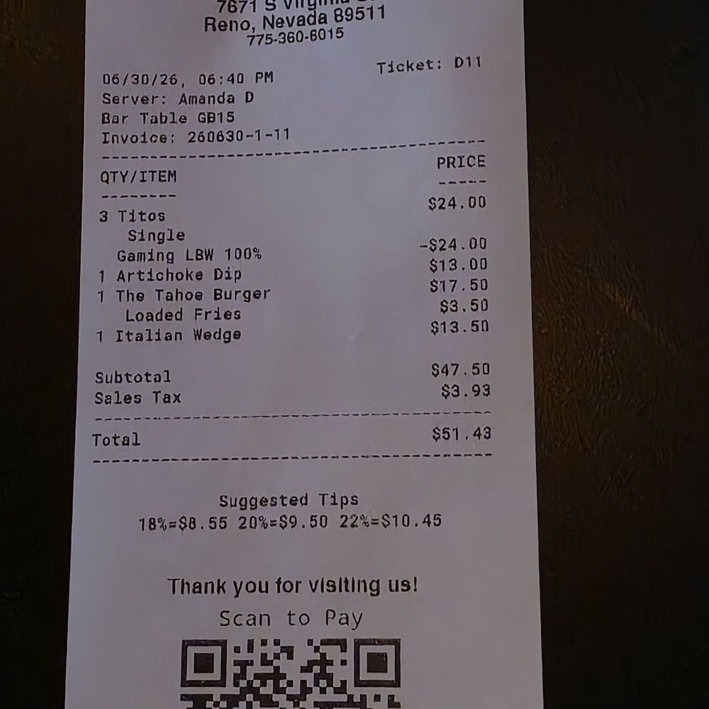 Cook’d - The check - American Near Me - Reno, Nevada