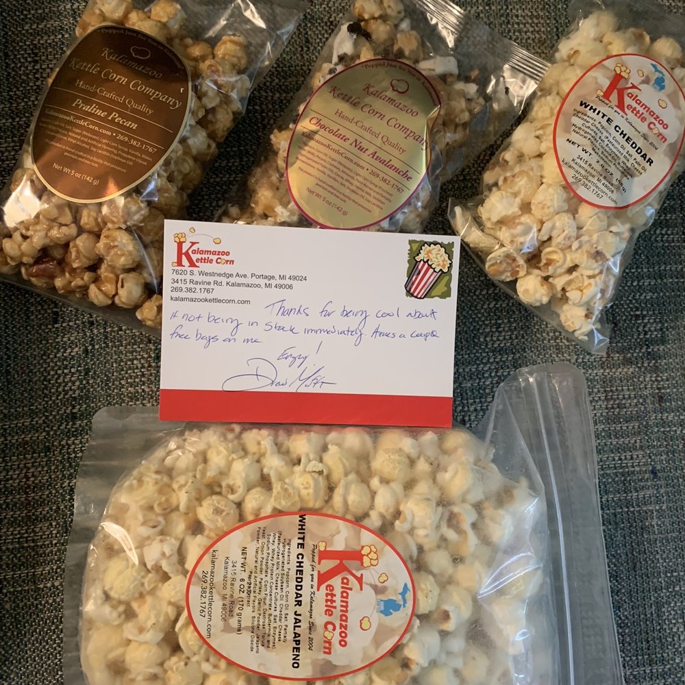 Kalamazoo Kettlecorn - three bags of kettlecorn popcorn - Popcorn Shops Near Me - Kalamazoo, Michigan Kalamazoo Kettlecorn - three bags of kettlecorn popcorn - Popcorn Shops Near Me - Kalamazoo, Michigan