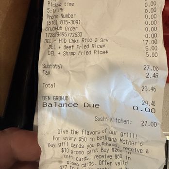 Benihana - Cupertino - Confusing receipt - Steakhouses Near Me - Cupertino, California