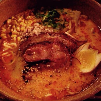 Ramen Jin - Spicy Miso Ramen ($9): served w/ ground pork, bamboo shoots, corn, ajitama. Chasu optional. - Ramen Near Me - Houston, Texas Ramen Jin - Spicy Miso Ramen ($9): served w/ ground pork, bamboo shoots, corn, ajitama. Chasu optional. - Ramen Near Me - Houston, Texas