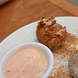 Peach Valley Café - Apple fritter homemade Yogurt dipping sauce