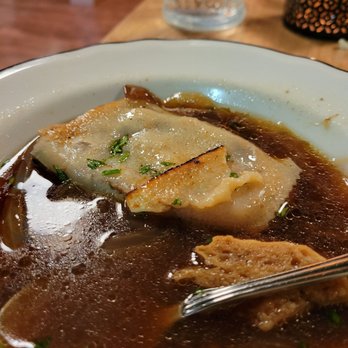La Cour Kitchen & Bar - Weak French Onion Soup. Missing cornbread croutons. Even Lipton is better. - French Near Me - Jackson, Mississippi La Cour Kitchen & Bar - Weak French Onion Soup. Missing cornbread croutons. Even Lipton is better. - French Near Me - Jackson, Mississippi