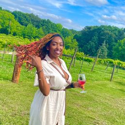 Enjoying wine on the property.