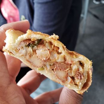 World Empanadas - Interior of vegan pinto bean ($3). Meh. Starchy, bland and dry. Skip this one. - Latin American Near Me - Burbank, California World Empanadas - Interior of vegan pinto bean ($3). Meh. Starchy, bland and dry. Skip this one. - Latin American Near Me - Burbank, California