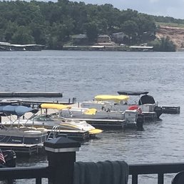 Our pontoon boat at the end of the dock (thankfully Dog Days helped us park! Phew!)