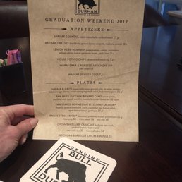 Graduation weekend menu