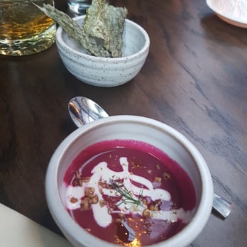 Boka - Amuse bouche compliments of the chef. Beet & salmon skin. So delish! - New American Near Me - Chicago, Illinois Boka - Amuse bouche compliments of the chef. Beet & salmon skin. So delish! - New American Near Me - Chicago, Illinois