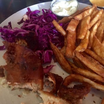 Station 22 - Extremely thick & dense coating on salmon, tasteless slaw.  Fries were good, but not the rest. - New American Near Me - Provo, Utah