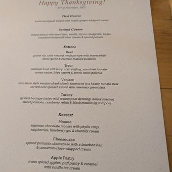 The Gamekeeper - Thanksgiving 4 course menu - New American Near Me - Boone, North Carolina