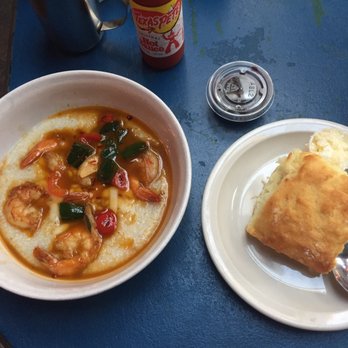 Ria's Bluebird - Shrimp & Grits and a Buttermilk Biscuit! - Southern Near Me - Atlanta, Georgia
