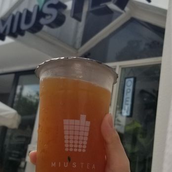 Miu's Tea - Peach black tea lemonade with lychee jelly 50% sweet - Bubble Tea Near Me - South Miami, Florida Miu's Tea - Peach black tea lemonade with lychee jelly 50% sweet - Bubble Tea Near Me - South Miami, Florida