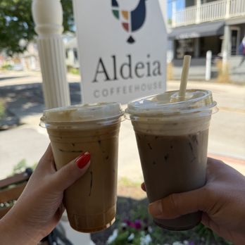Aldeia Coffeehouse - maple ave latte with salted caramel cold foam and blueberry vanilla latte with vanilla cold foam - Coffee & Tea Near Me - Barrington, Rhode Island Aldeia Coffeehouse - maple ave latte with salted caramel cold foam and blueberry vanilla latte with vanilla cold foam - Coffee & Tea Near Me - Barrington, Rhode Island