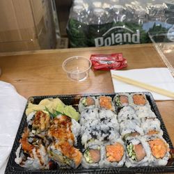 Shrimp tempura, smoked salmon cucumber, spicy tuna