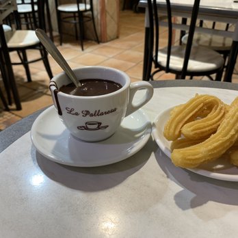 La Pallaresa - Churros with one cup of hot chocolate which was enough chocolate for both. - Coffee & Tea Near Me - Barcelona, B La Pallaresa - Churros with one cup of hot chocolate which was enough chocolate for both. - Coffee & Tea Near Me - Barcelona, B
